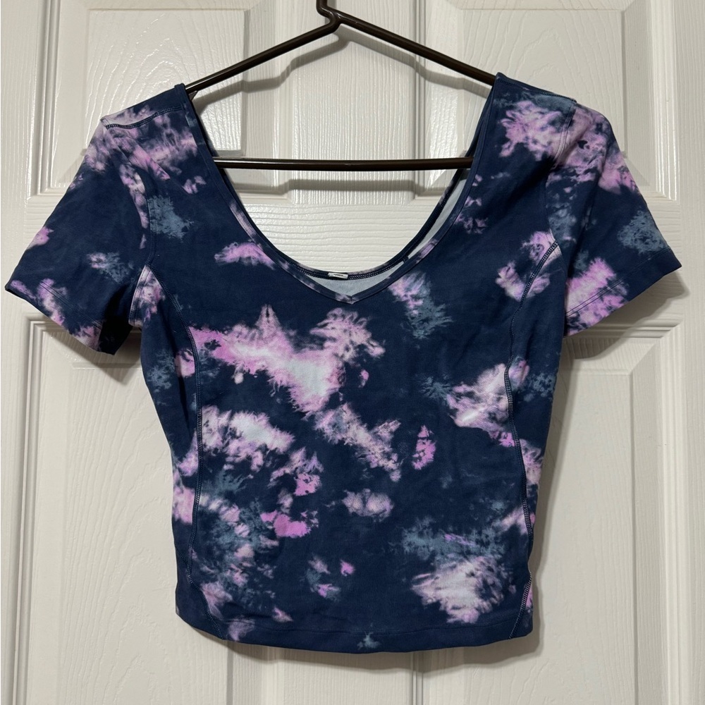 lululemon athletica Short Sleeve Tie-Dye Crop Tee in Navy and Pink
